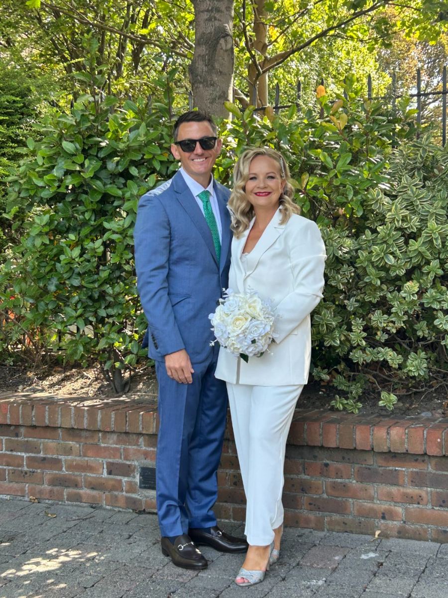 Kevin and his wife on their wedding day